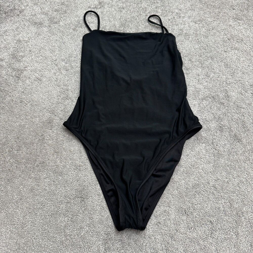 VYB Cami Straight Neck High Cut Open Back One Piece Swimsuit Women Medium Black
